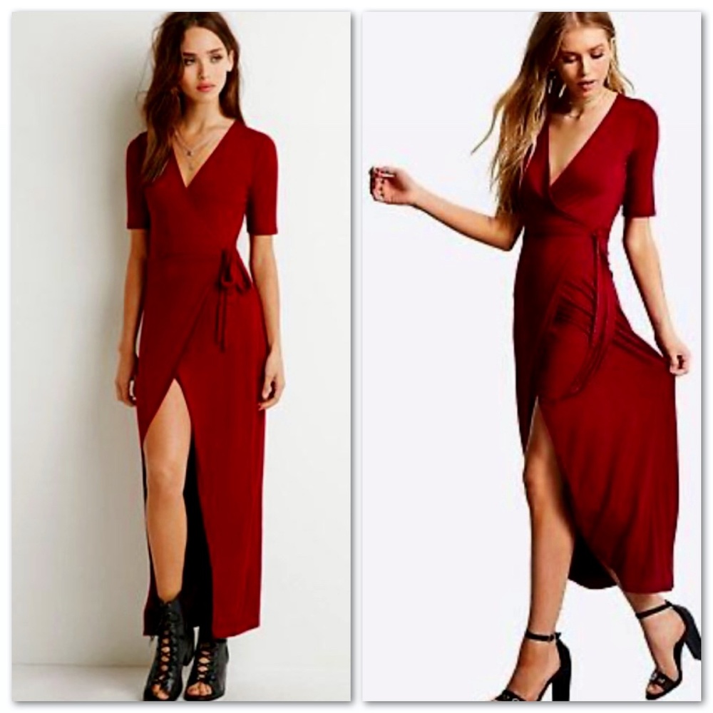 Forever 21 Oxblood Red Maxi Wrap Dress Small NWOT